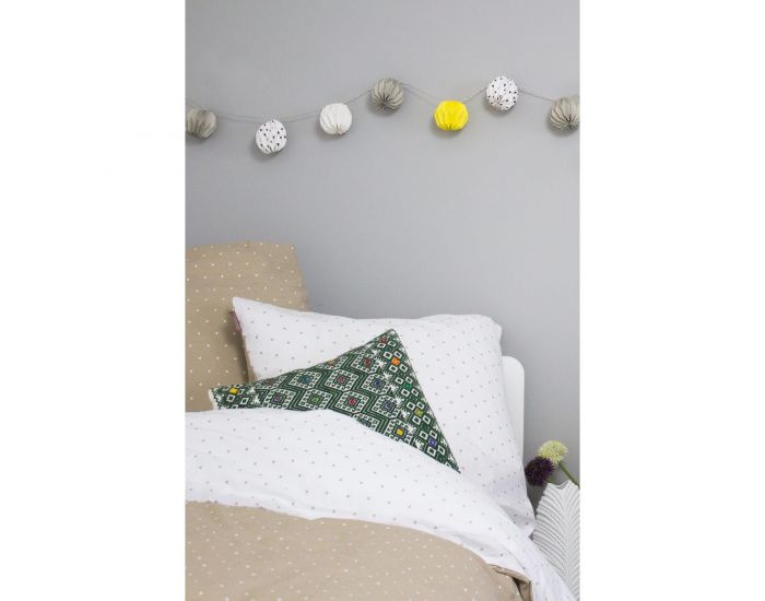 KADOLIS Housse de couette adulte Coton bio Taupe pois + taies (2)