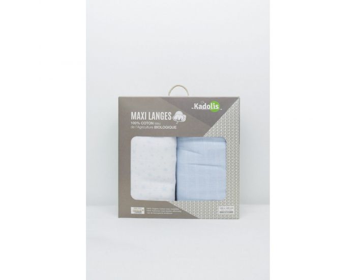 KADOLIS Lot de 2 Maxi langes 100% Coton Bio imprims Etoiles Bleu ciel 120 x 120 cm (5)