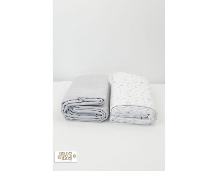 KADOLIS Lot de 2 Maxi langes 100% Coton Bio imprims Etoiles Bleu ciel 120 x 120 cm (18)