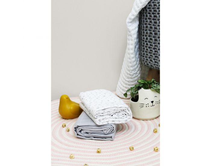 KADOLIS Lot de 2 Maxi langes 100% coton bio imprims Etoiles Gris 120 x 120 cm (1)