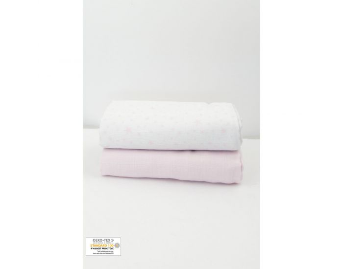 KADOLIS Lot de 2 Maxi langes 100% coton bio imprims Etoiles Gris 120 x 120 cm (16)