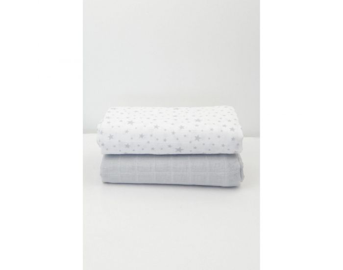 KADOLIS Lot de 2 Maxi langes 100% coton bio imprims Etoiles Gris 120 x 120 cm (4)