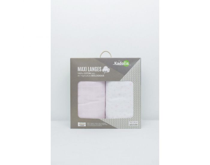 KADOLIS Lot de 2 Maxi langes 100% coton bio imprims Etoiles Rose ple 120 x 120 cm (5)