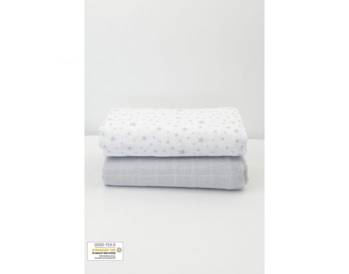 KADOLIS Lot de 2 Maxi langes 100% coton bio imprims Etoiles Rose ple 120 x 120 cm (11)