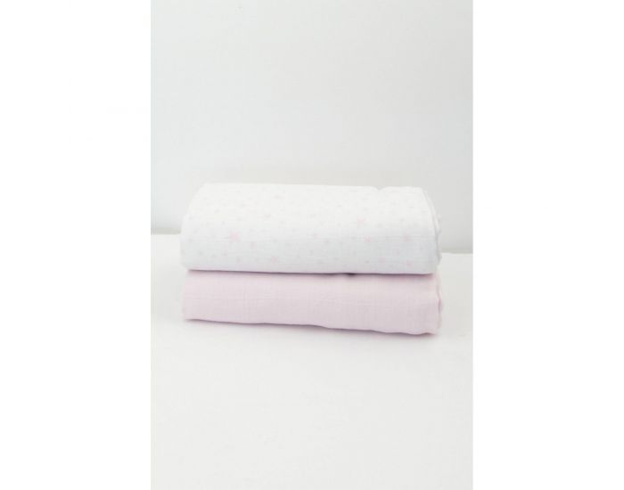 KADOLIS Lot de 2 Maxi langes 100% coton bio imprims Etoiles Rose ple 120 x 120 cm (4)