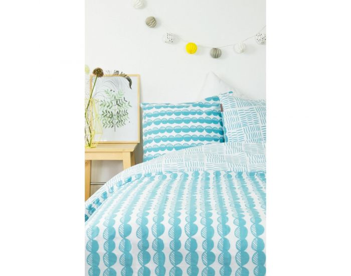 KADOLIS Housse de couette adulte en coton bio Galets Bleus + taies (1)