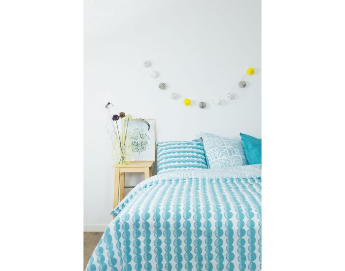 KADOLIS Housse de couette adulte en coton bio Galets Bleus + taies (2)