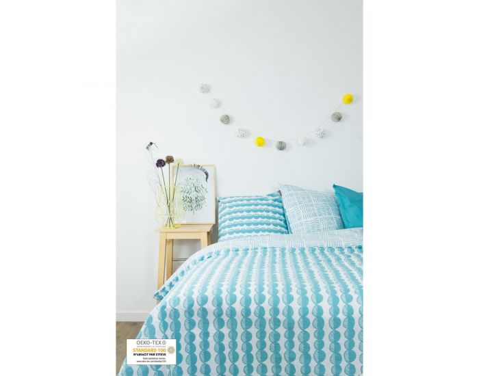 KADOLIS Housse de couette adulte en coton bio Galets Bleus + taies (6)