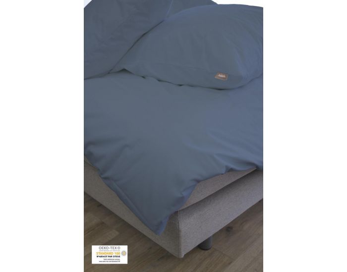 KADOLIS Housse de couette adulte + taies Coton bio Bleu marine (2)