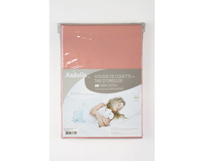 KADOLIS Housse de Couette enfant unie + taie Coton bio Rose poudr 140 x 200 cm (3)