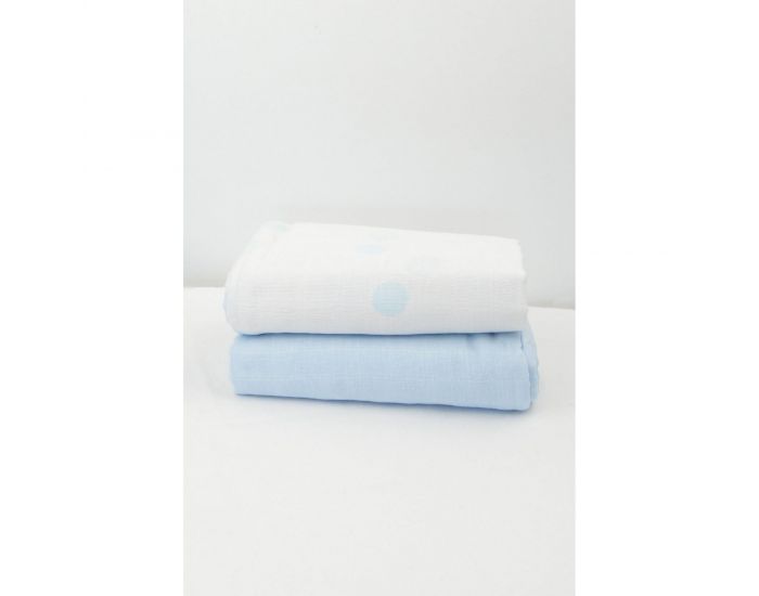 KADOLIS Lot de 2 Maxi langes 100% coton bio imprims Ronds Bleu ciel 120 x 120 cm (5)