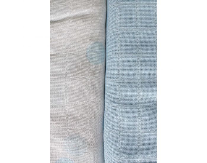 KADOLIS Lot de 2 Maxi langes 100% coton bio imprims Ronds Bleu ciel 120 x 120 cm (4)