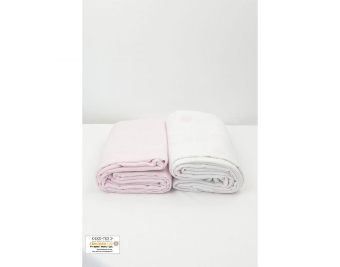 KADOLIS Lot de 2 Maxi langes 100% Coton Bio imprims Ronds Rose ple  120 x 120 cm (11)