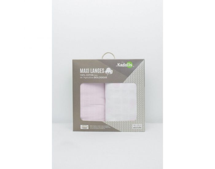 KADOLIS Lot de 2 Maxi langes 100% Coton Bio imprims Ronds Rose ple  120 x 120 cm (6)