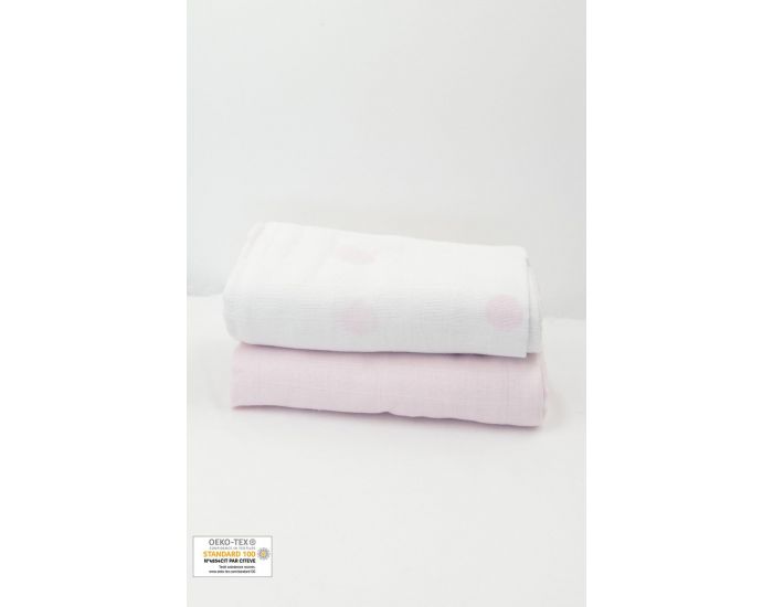 KADOLIS Lot de 2 Maxi langes 100% Coton Bio imprims Ronds Rose ple  120 x 120 cm (7)