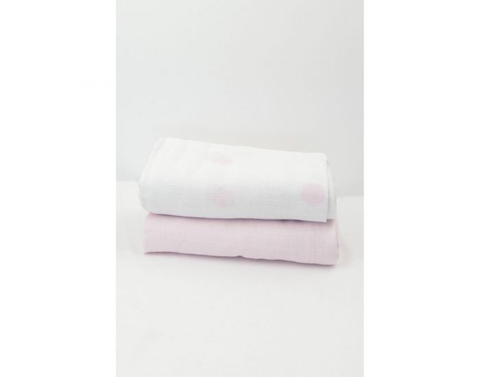 KADOLIS Lot de 2 Maxi langes 100% Coton Bio imprims Ronds Rose ple  120 x 120 cm (5)
