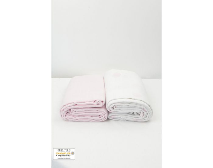 KADOLIS Lot de 2 Maxi langes 100% Coton Bio imprims Ronds Rose ple  120 x 120 cm (8)