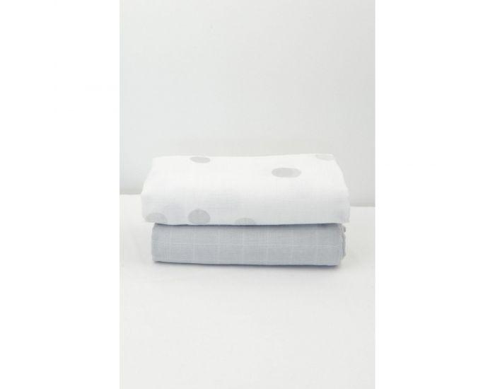 KADOLIS Lot de 2 Maxi langes 100% coton bio imprims Ronds Gris 120 x 120 cm (4)