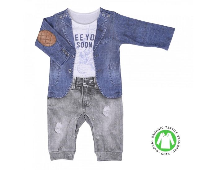 SEVIRA KIDS Combinaison bb garon en coton biologique - Joe Gris (4)