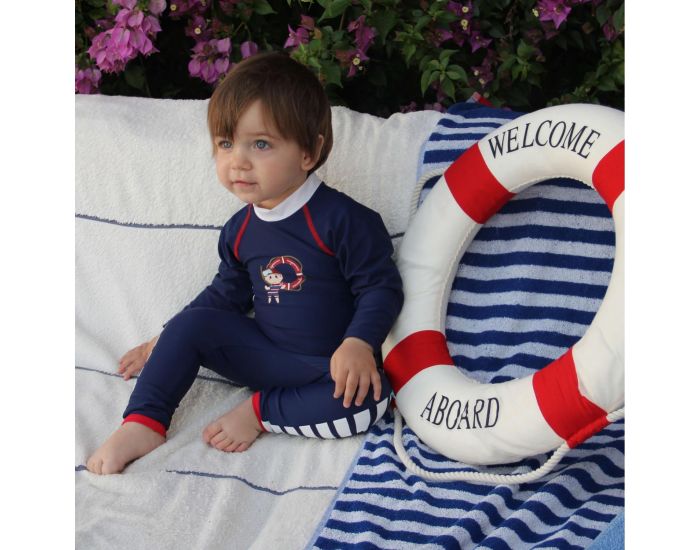 MAYOPARASOL Petit Matelot Combinaison Anti-UV Garon Longue - Bleu / Blanc Taille 3-4 ans (1)