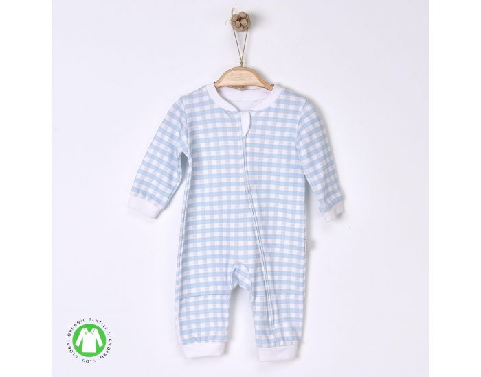 SEVIRA KIDS Combi bb zipe en coton biologique GOTS de 1 mois  12 mois - Collection Vichy Bleu (3)