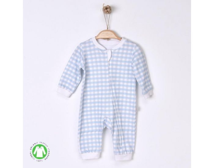 SEVIRA KIDS Combi bb zipe en coton biologique GOTS de 1 mois  12 mois - Collection Vichy Bleu (5)