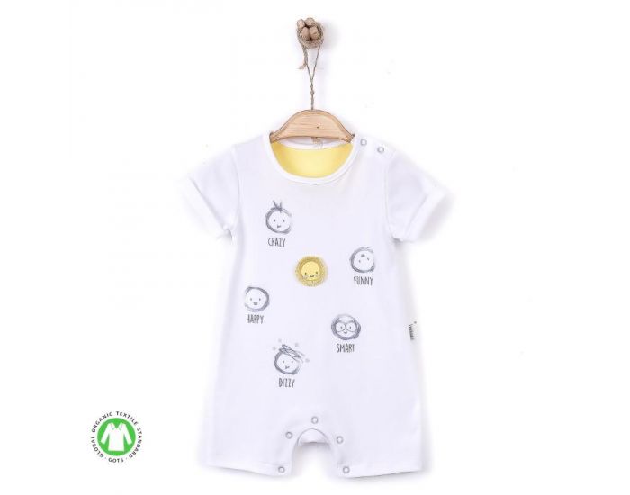 SEVIRA KIDS Combishort barboteuse bb en coton biologique - Emotions Blanc (2)