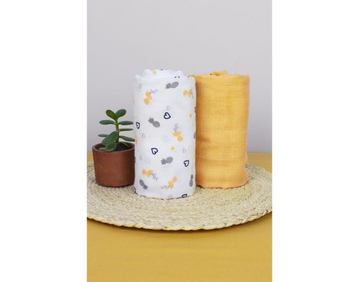 KADOLIS Lot de 2 Maxi langes Tencel et Coton Bio motifs Flamants (5)