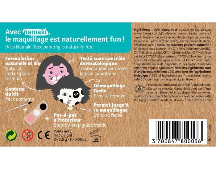 NAMAKI Kit maquillage bio 3 couleurs - Chien et Panthre rose (3)