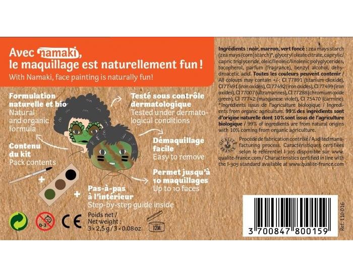 NAMAKI Kit maquillage bio 3 couleurs - Dinosaure et Camouflage (3)