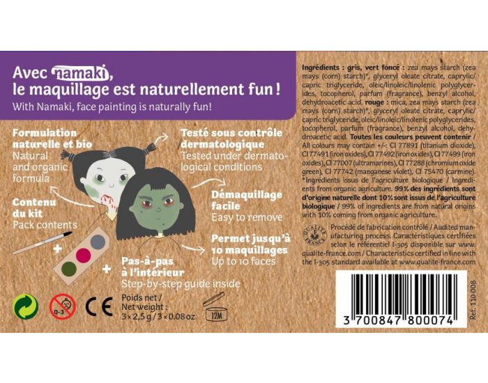NAMAKI Kit maquillage bio 3 couleurs - Sorcire et Zombie (3)