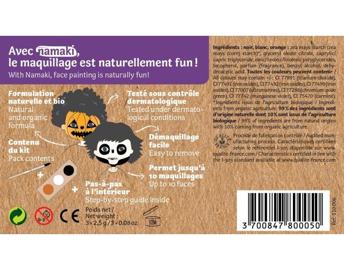 NAMAKI Kit maquillage bio 3 couleurs - Citrouille et Squelette (3)