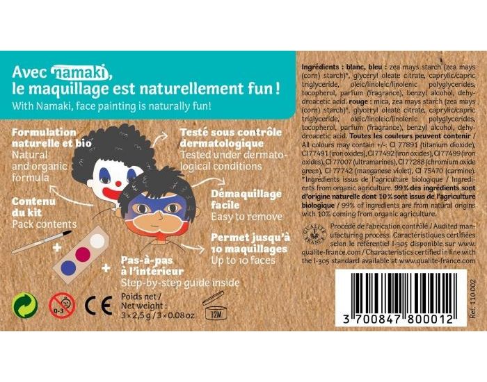 NAMAKI Kit Maquillage bio 3 Couleurs - Clown et Super-hro - Ds 3 ans (4)
