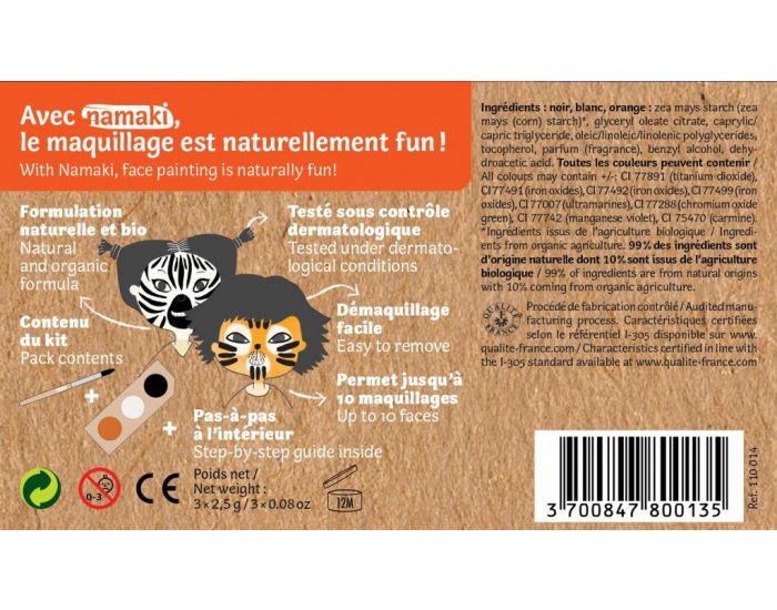 NAMAKI Kit maquillage bio 3 couleurs - Zbre et Tigre (3)