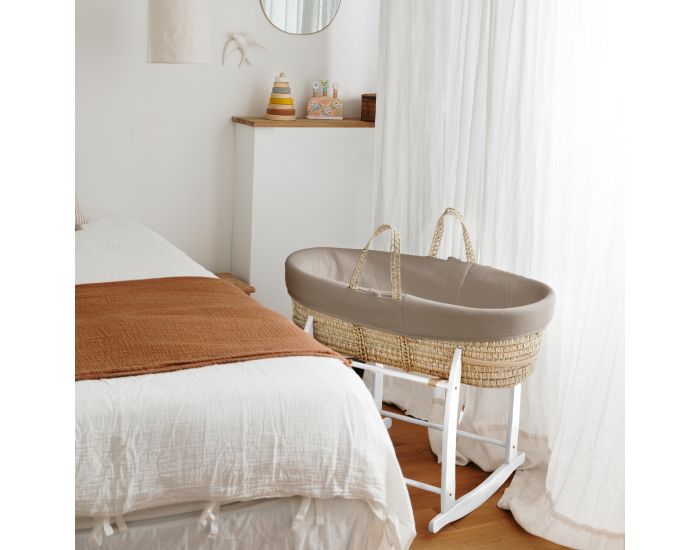  PREMIERS MOMENTS Couffin en feuilles de Palmier et Coton Bio + Support Blanc (1)