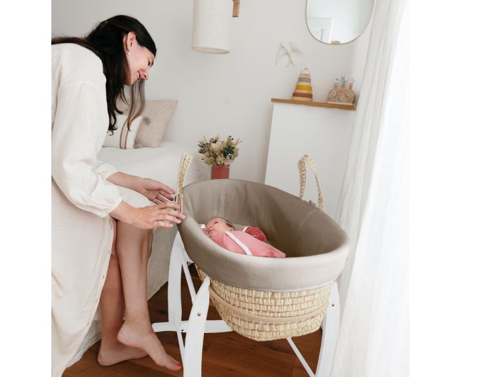  PREMIERS MOMENTS Couffin en feuilles de Palmier et Coton Bio + Support Blanc (6)