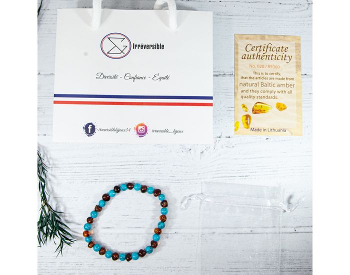  IRREVERSIBLE BIJOUX Bracelet Papa / Maman - Ambre / turquoise bleue (4)