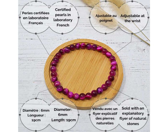 IRREVERSIBLE Bracelet Papa / Maman - Pierres naturelles : Oeil de tigre Rose (2)