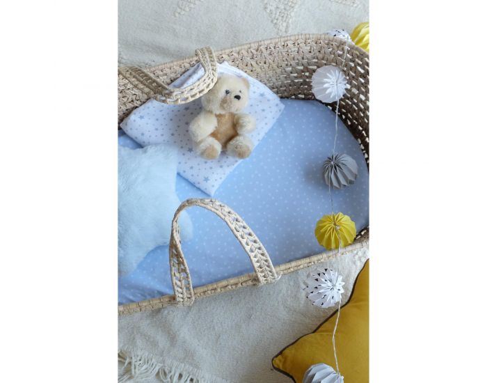 KADOLIS Drap housse Berceau/landau en Coton Bio - Etoiles Bleu ciel (1)