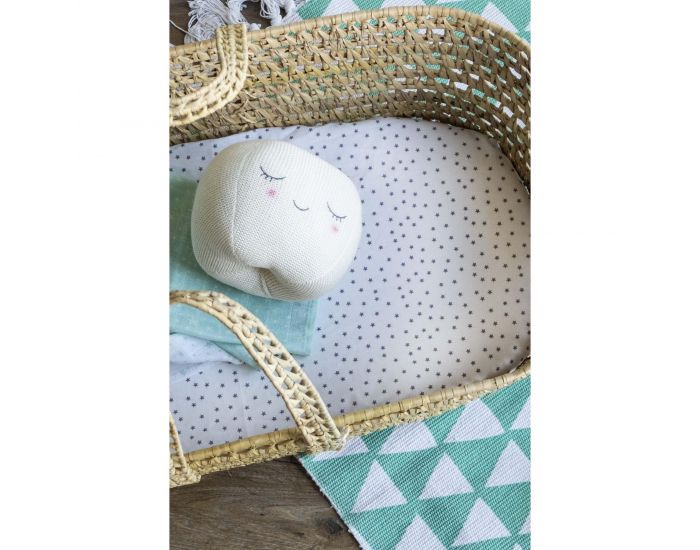 KADOLIS Drap housse Berceau/landau en Coton Bio - Etoiles Blanc (3)