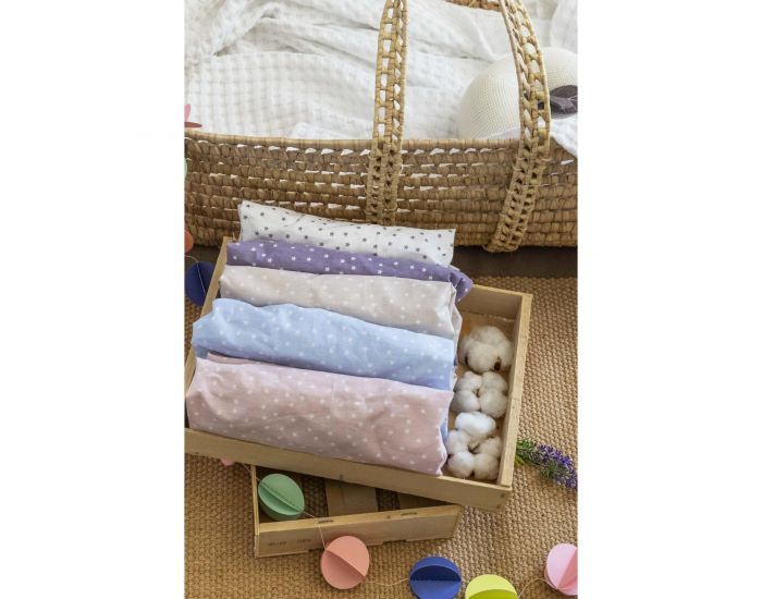 KADOLIS Drap housse Berceau/landau en Coton Bio - Etoiles Beige (5)