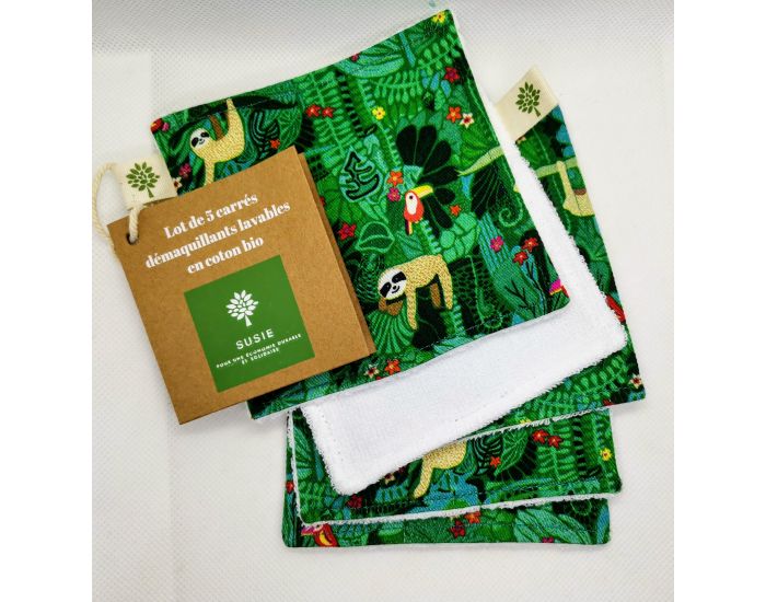 SUSIE Lot De 5 Lingettes Imprimes 100 % Coton Bio - 11 x 11 cm (12)