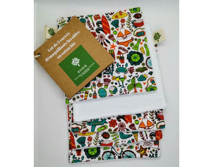 SUSIE Lot De 5 Lingettes Imprimes 100 % Coton Bio - 11 x 11 cm (9)