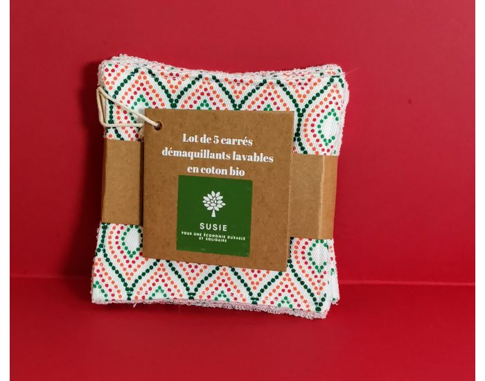 SUSIE Lot De 5 Lingettes Imprimes 100 % Coton Bio - 11 x 11 cm (10)
