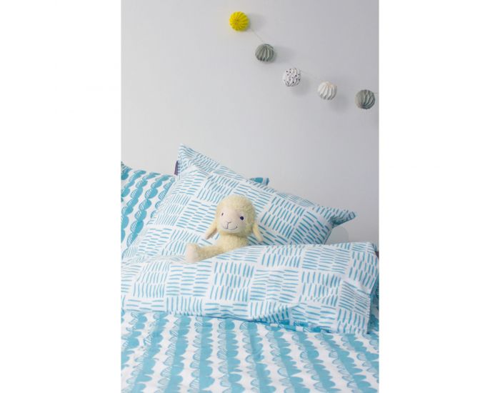 KADOLIS Housse de Couette Bb Coton bio Galets Bleus 100x140 cm + Taie  (1)