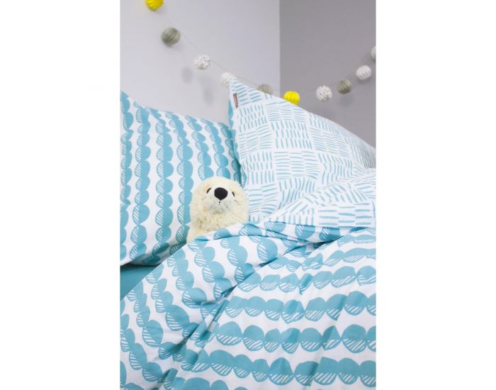 KADOLIS Housse de Couette Bb Coton bio Galets Bleus 100x140 cm + Taie  (2)