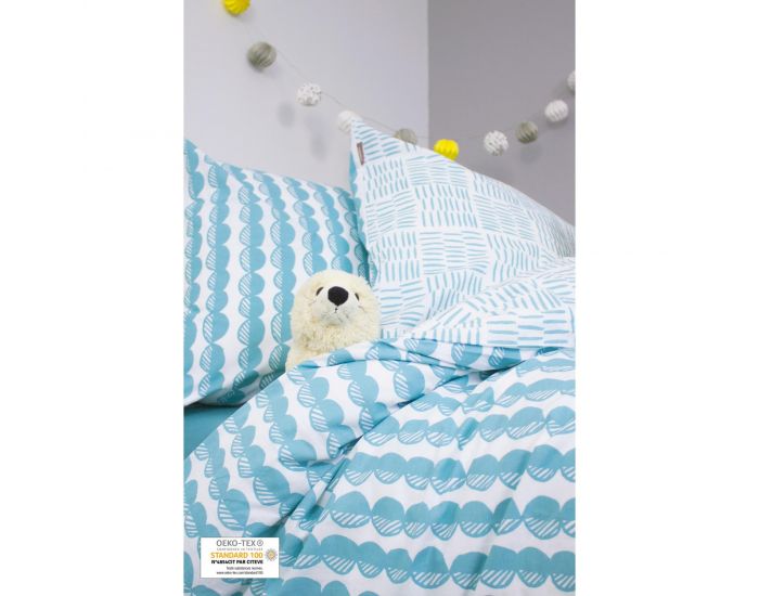 KADOLIS Housse de Couette Bb Coton bio Galets Bleus 100x140 cm + Taie  (3)