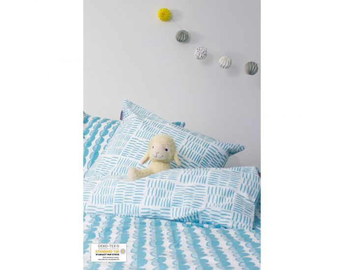KADOLIS Housse de Couette Bb Coton bio Galets Bleus 100x140 cm + Taie  (4)
