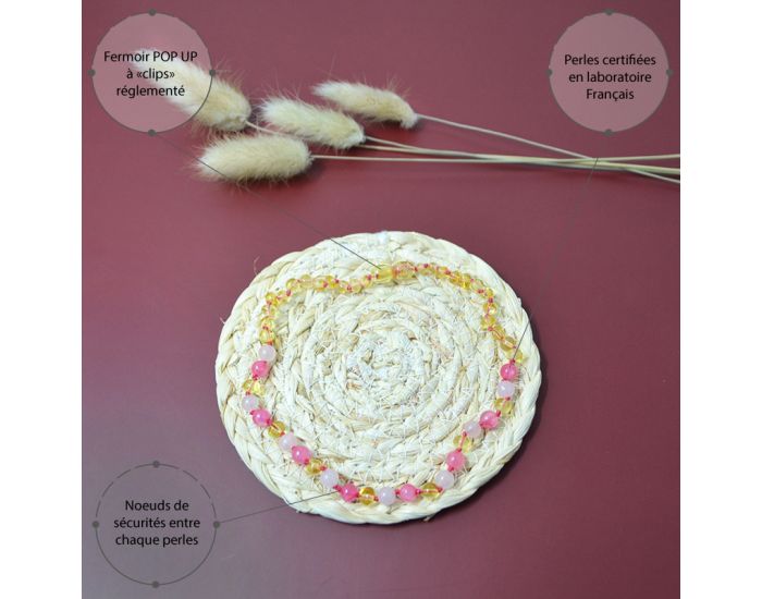IRREVERSIBLE Collier d'ambre & quartz rose - Pour bb (3)