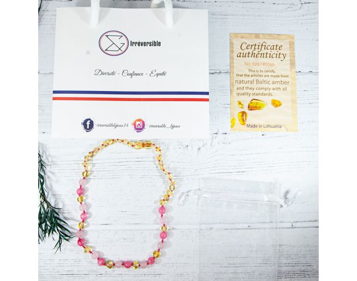 IRREVERSIBLE Collier d'ambre & quartz rose - Pour bb (4)